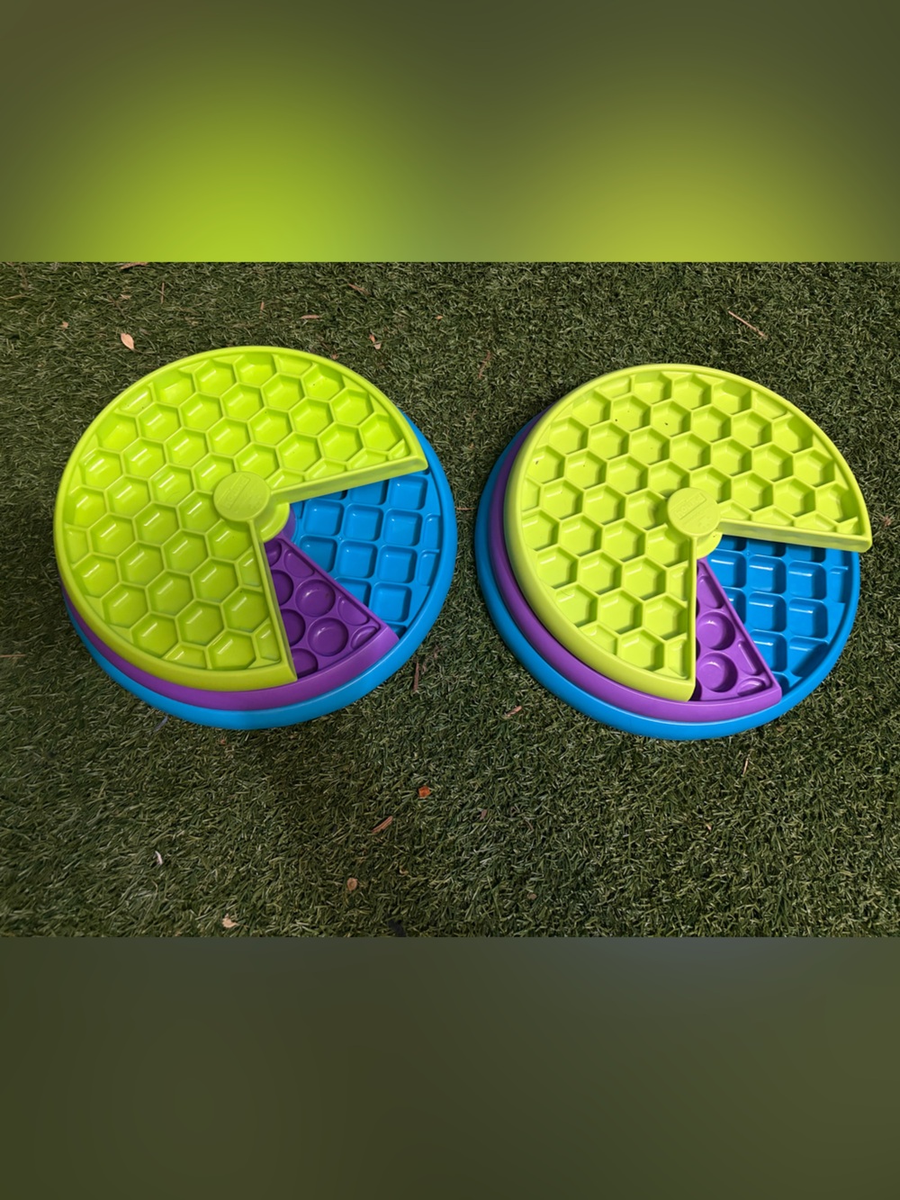 Outward Hound Lime Green, Blue & Purple Sensory Puzzle Feeders x2